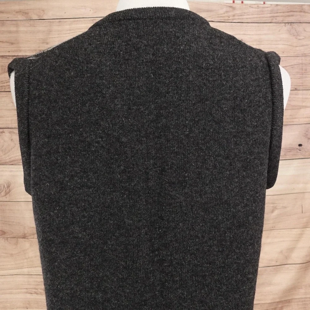 LL Bean Sweater Vest Mens M Gray Argyle V Neck Lambswool Irish Ireland Made